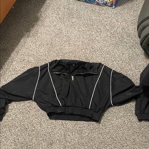 Black Cropped Windbreaker Jacket